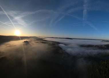 Sunrise Over Foggy Valley Landscape Saxony Switzerlannd