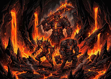 Demonic Warriors in Volcanic Cavern