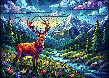 Deer in a Stained-Glass Paradise: Majestic European Landscape