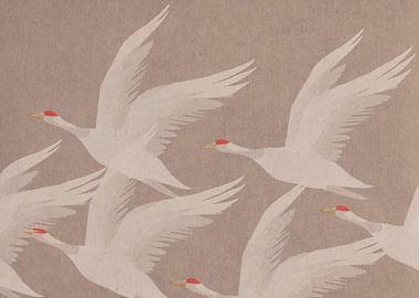 Traditional Japanese Red-Crowned Crane Pattern
