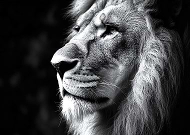 Majestic Lion Portrait in Black and White