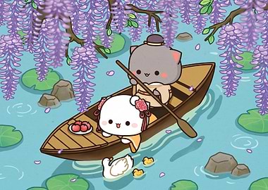 Peach and Goma Boating Under Wisteria
