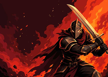 Knight in Armor Amidst Fire