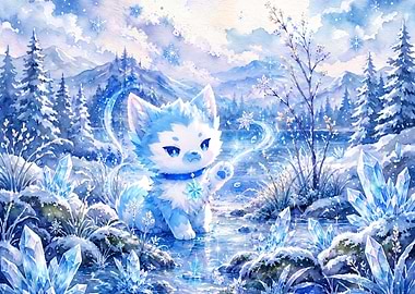 Cute Ice Fox in Winter Wonderland