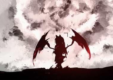 Dark Anime Girl with Red Wings