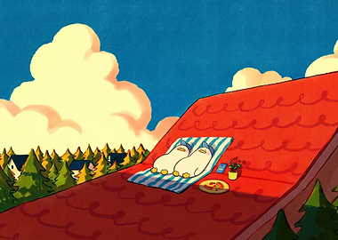 Ducks Sunbathing on a Red Roof