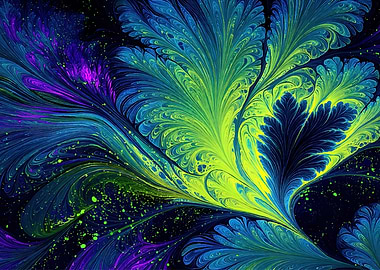 Vibrant Neon Fractal Floral Abstract
