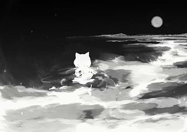 Anime character under moonlight