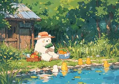 Cute Bear Having a Picnic