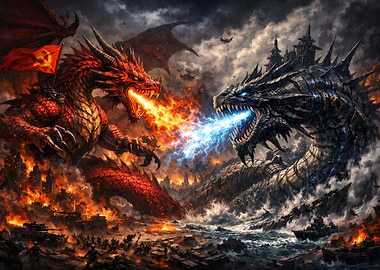 Epic Battle of Red and Black Dragons