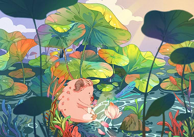 Cute Creature in Lotus Pond