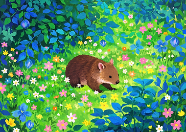 Wombat in a Colorful Flower Meadow