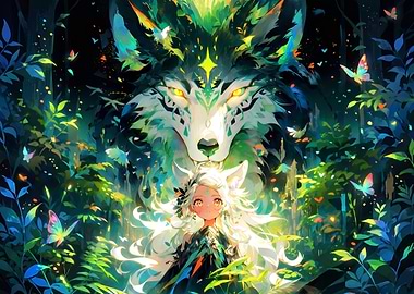 Anime Girl and Spirit Wolf