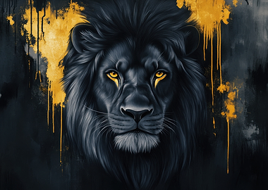 Majestic Black and Gold Lion Portrait