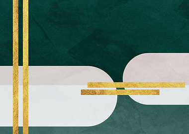 Abstract Geometric Gold and Green Art