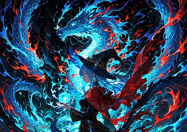 Witch Summoning a Blue Dragon