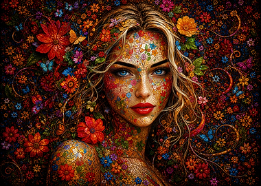 Floral Goddess Portrait with Butterflies