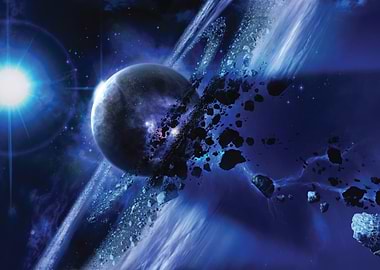 Planet with Asteroid Ring in Space