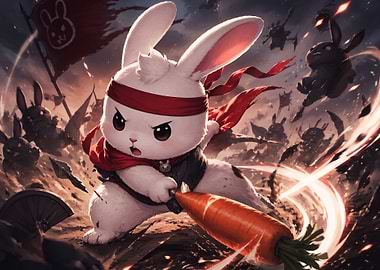 Warrior Rabbit Leading Battle Charge