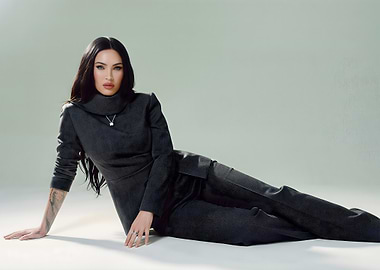 Megan Fox in Charcoal Turtleneck Suit