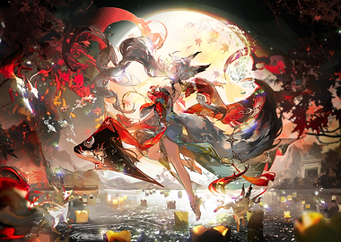 Fox Spirit Under the Full Moon