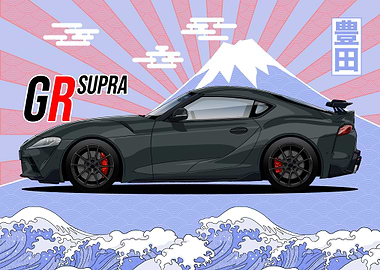 Toyota GR Supra Japanese Art Illustration