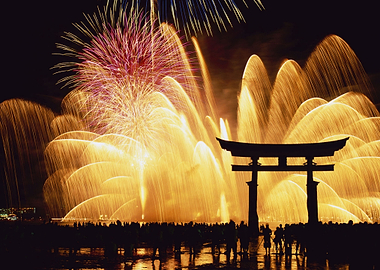 Fireworks Over Itsukushima Torii Gate