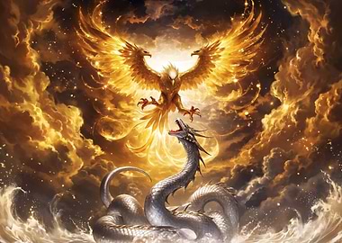 Epic Battle Between Phoenix and Dragon