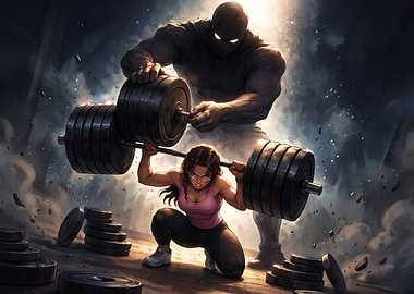 Woman Lifting Weights with Shadow Mentor