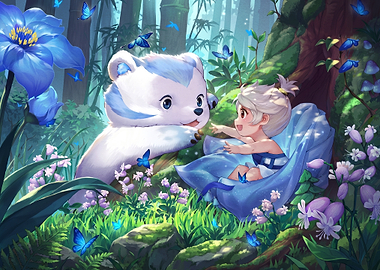 Child and Magical Creature in Forest