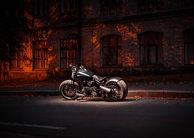 Custom Motorcycle at Night
