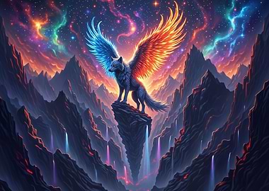 Winged Wolf in Cosmic Landscape