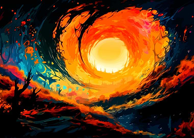 Fiery Celestial Vortex Abstract Art