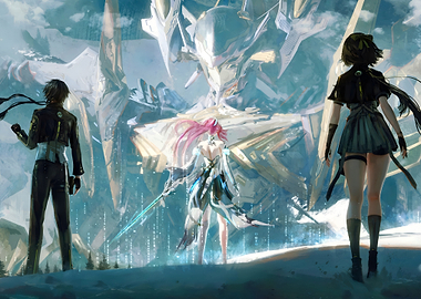 Wuthering Waves Characters Facing Giant Mech