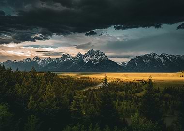 Grand Teton Mountains dark clouds