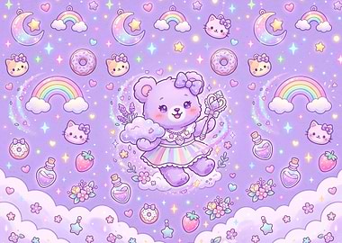 Kawaii Pastel Purple Bear Wallpaper