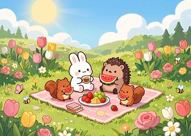 Cute Animals Having a Picnic
