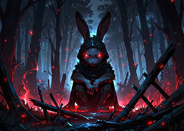 Dark Hooded Rabbit in Forest