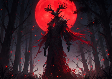 Dark Forest Demon Under Red Moon