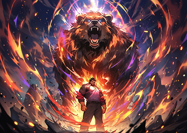 Powerful Warrior Summoning Flaming Bear Spirit