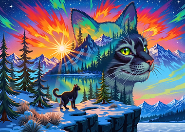 Surreal Cosmic Cat Mountain Landscape