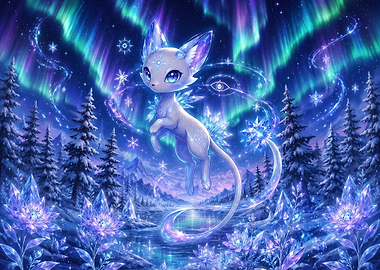 Crystal Fox Under Northern Lights
