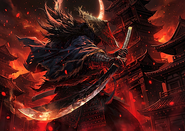 Samurai Warrior Under Red Eclipse