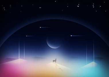 Minimalist Deer Under Night Sky
