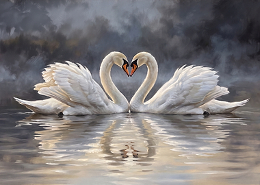 Two Swans Forming a Heart