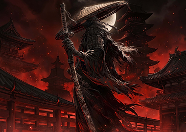 Dark Samurai in Red Temple