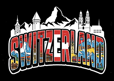 Switzerland Typography Travel Illustration