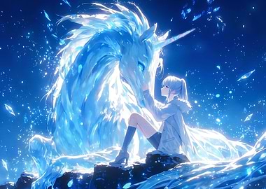 Anime Girl and Crystal Unicorn