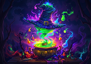 Magical Witch Hat and Cauldron