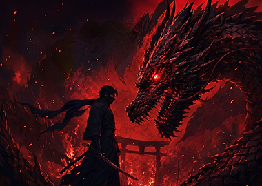 Ninja Facing a Fearsome Dragon